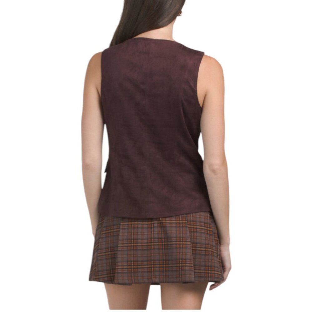 AVEC LES FILLES Faux Suede Boat Neck Vest - Picture 2 of 3